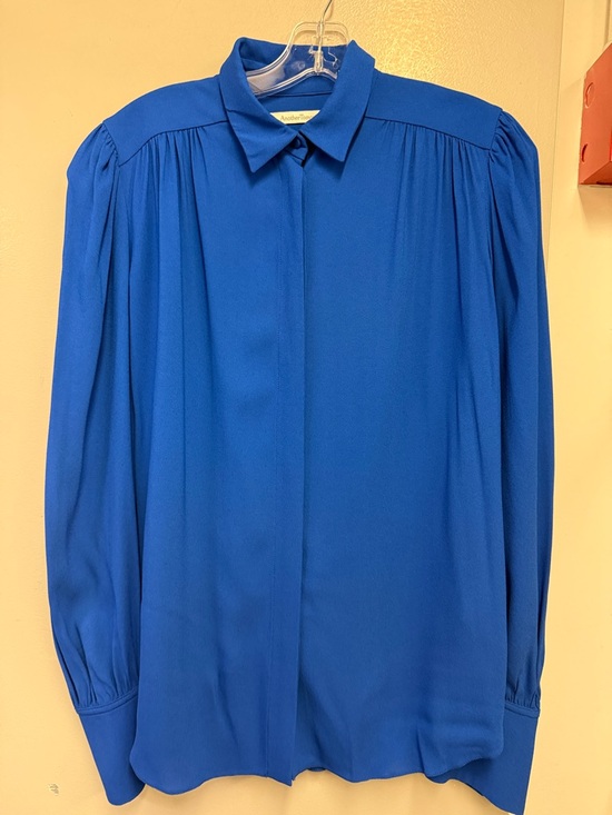 Another Tomorrow Tops - Another Tomorrow Classic Royal Blue Long-Sleeve Button-Up Blouse